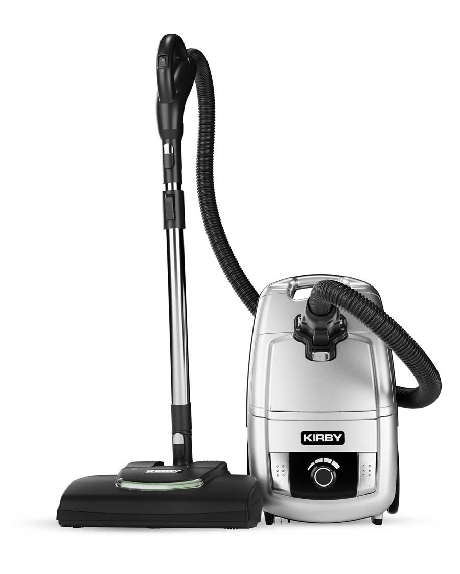 Kirby C550 Signature Series canister vacuum cleaner in platinum, featuring a cylindrical canister body, flexible hose, and floor head, shown on a plain white background.