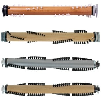 Four Kirby vacuum brush rolls in different colors and designs.