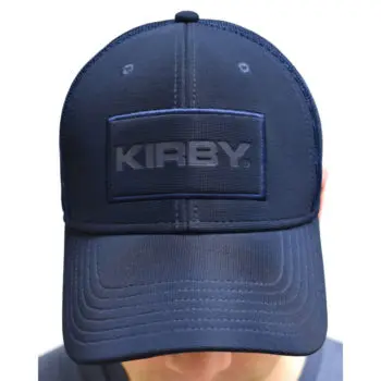 Navy blue Kirby-branded hat, front view.