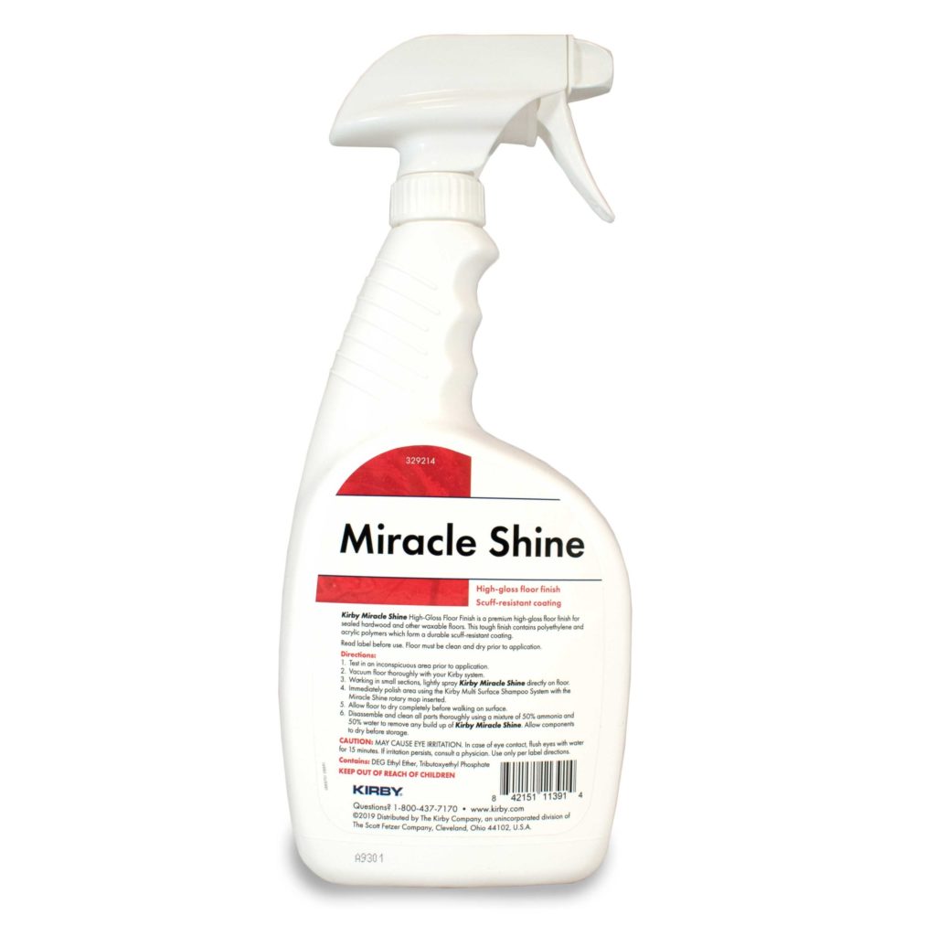 White spray bottle labeled "Miracle Shine" with red and black text, 32 oz.