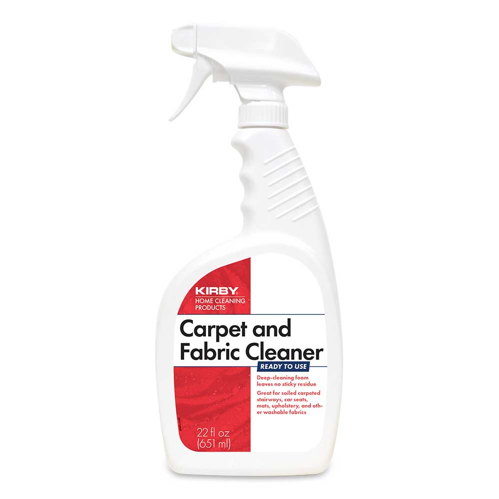 White Kirby Carpet and Fabric Cleaner spray bottle, 22 fl oz (651 ml).