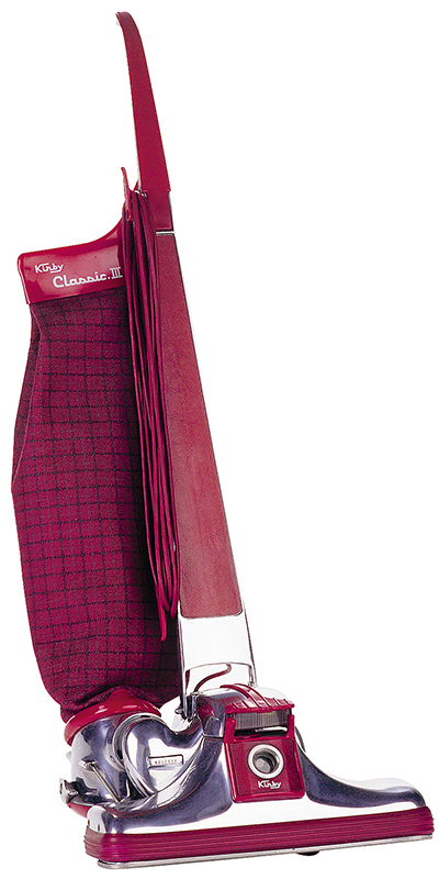 Kirby Classic III vacuum, maroon color, upright design.