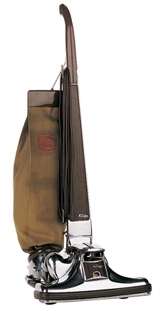 Kirby Classic vacuum, brown bag, chrome body, black handle.